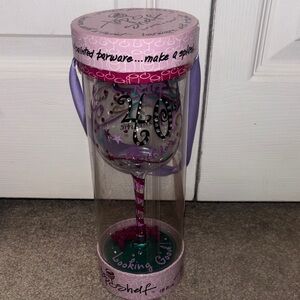 40 ish Birthday Hand-Painted Wine Glass - Pink and Purple